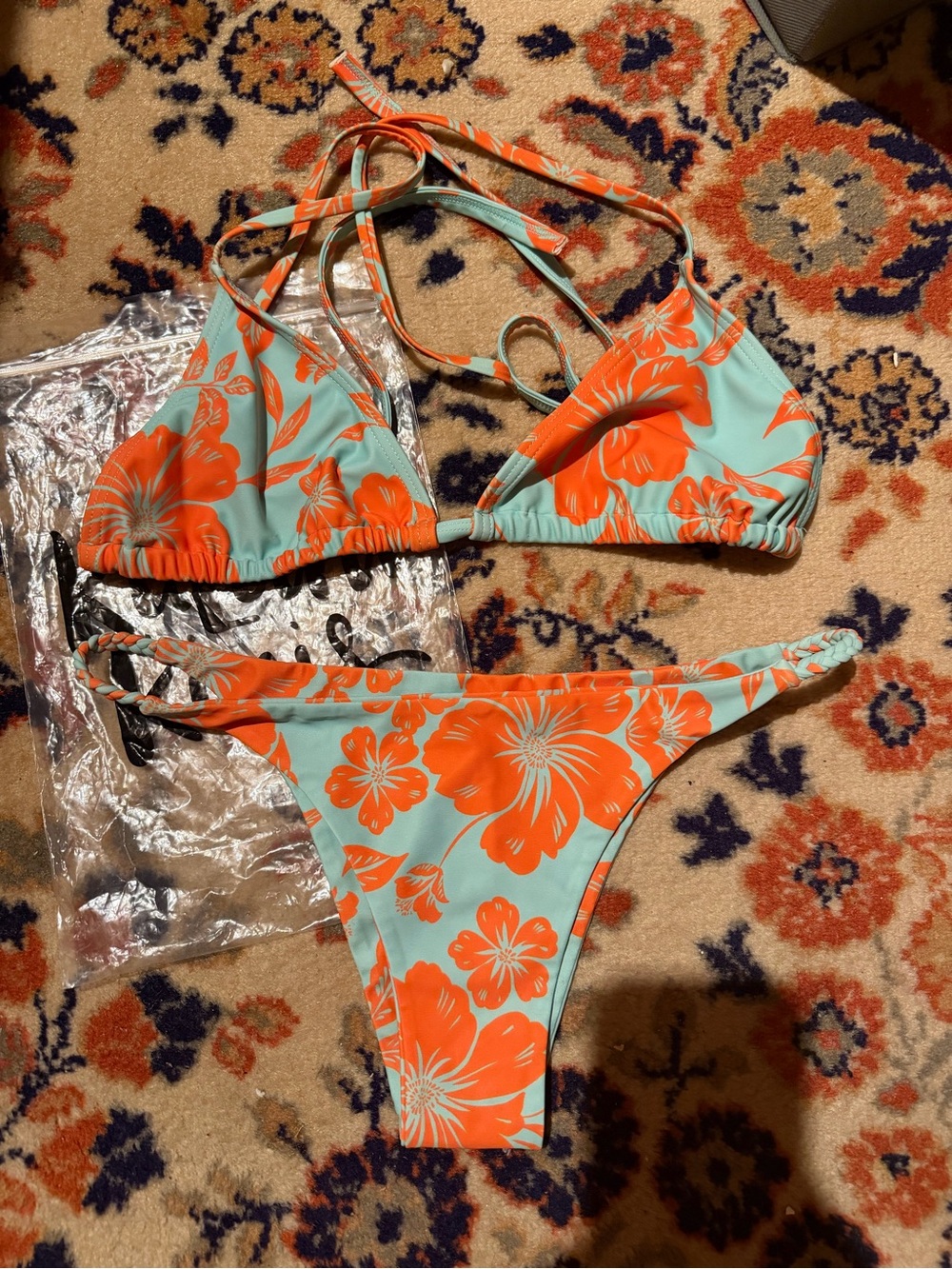 Kulani Kinis Aqua & Orange Floral Triangle Bikini
